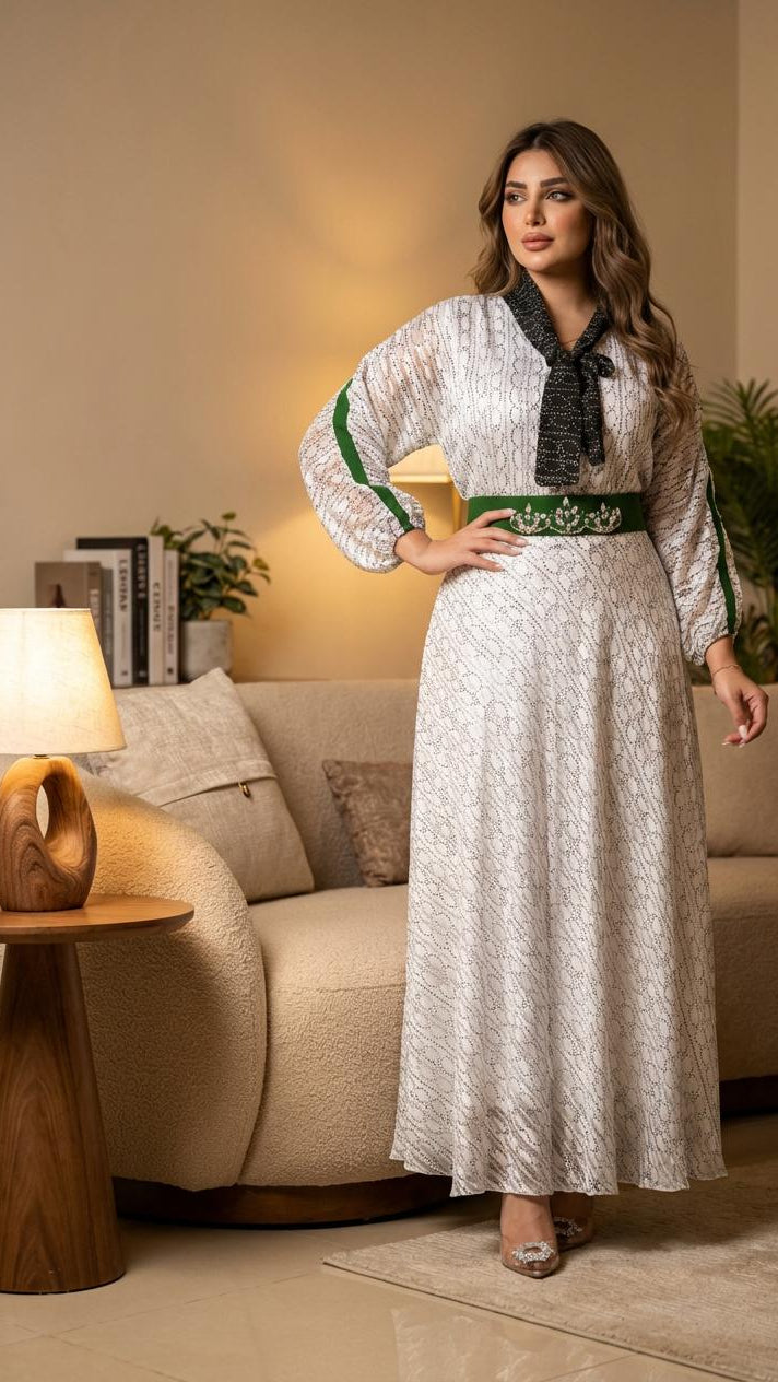 Amara Evening Dress | Black & Green Patterned Daraa Amara Evening Dress | Black & Green Patterned Daraa