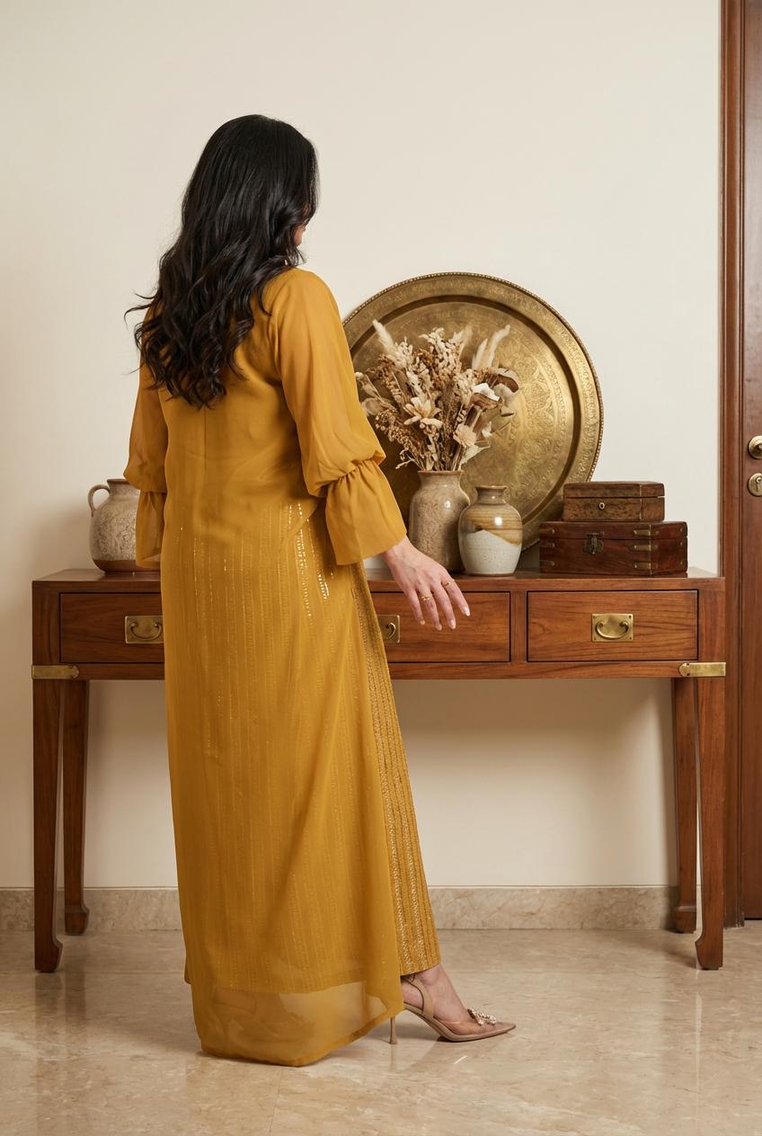 C94– طقم شيفون أنيق مع تنورة بنقشة مميزة – 4 ألوان