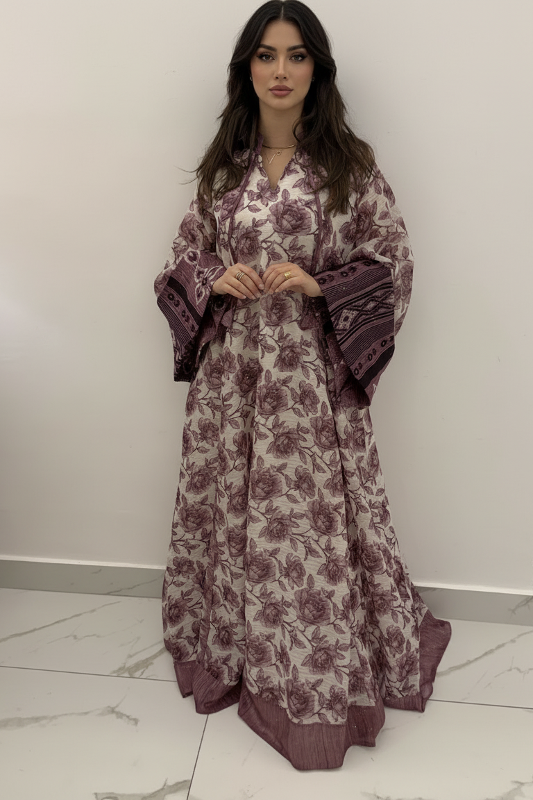 A63 – دراعة مطبعة بنقوش ورود – قطن هندي 