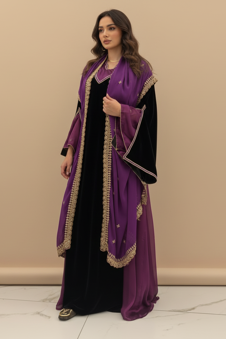 B22 – طقم مخمل بنفسجي ملكي من ثلاث قطع