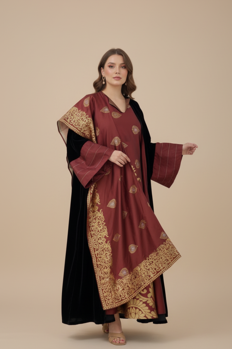 A48 – طقم خمري 3 قطع | بشت + دراعة + شال