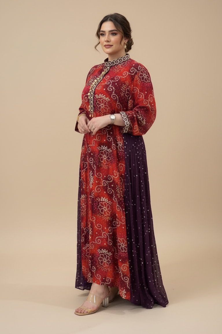 A77 – دراعة ماكسي مطبعة أنيقة – ٤ ألوان – قطعة واحدة