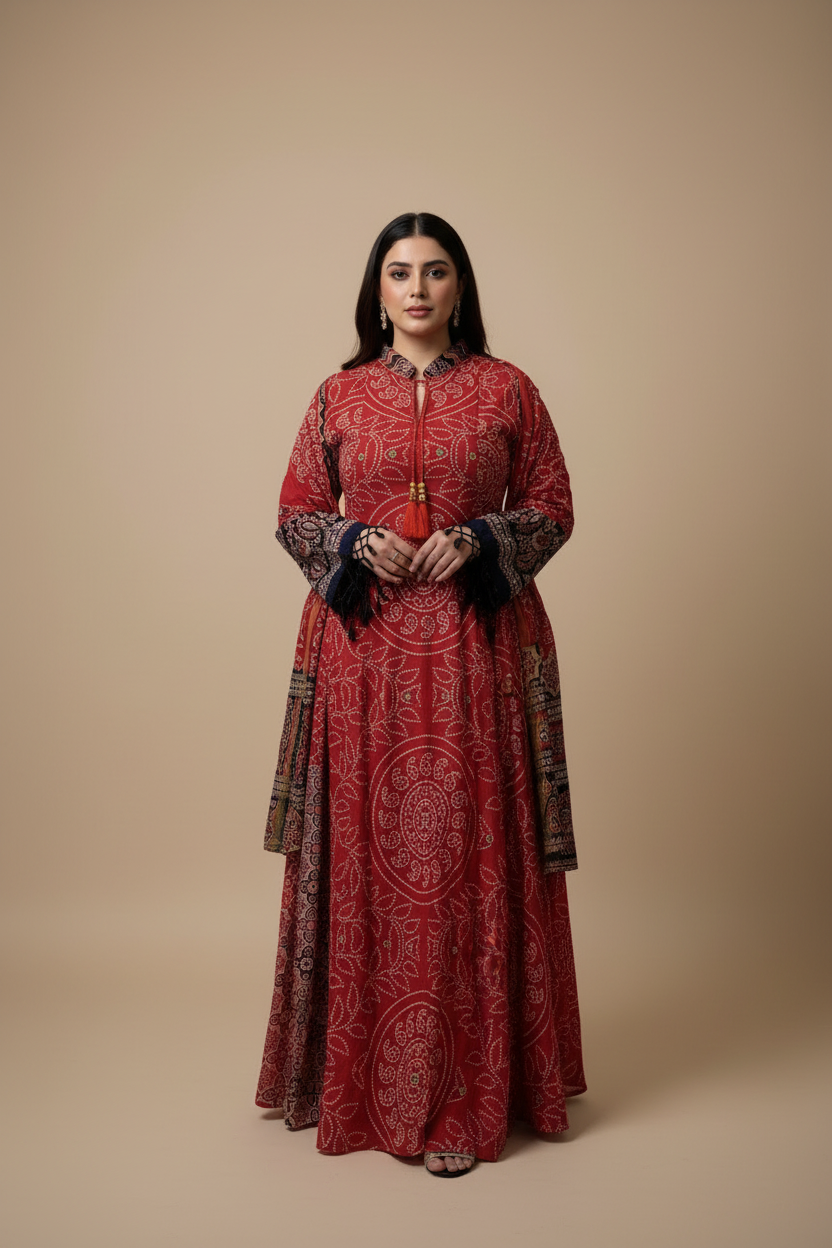 A70 – دراعة مطبعة مع شال متناسق – طقم قطعتين