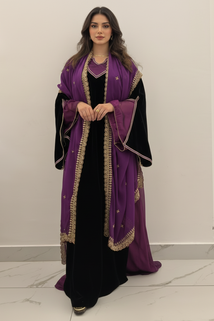 B22 – طقم مخمل بنفسجي ملكي من ثلاث قطع