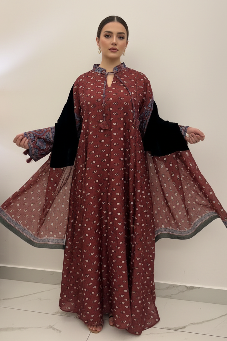 A61 – دراعة رمضان مطبعة – طقم قطعتين (ألوان متعددة)