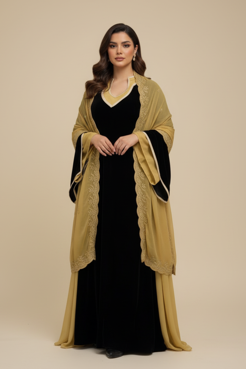 B20 – طقم مخمل بيج ذهبي من ثلاث قطع