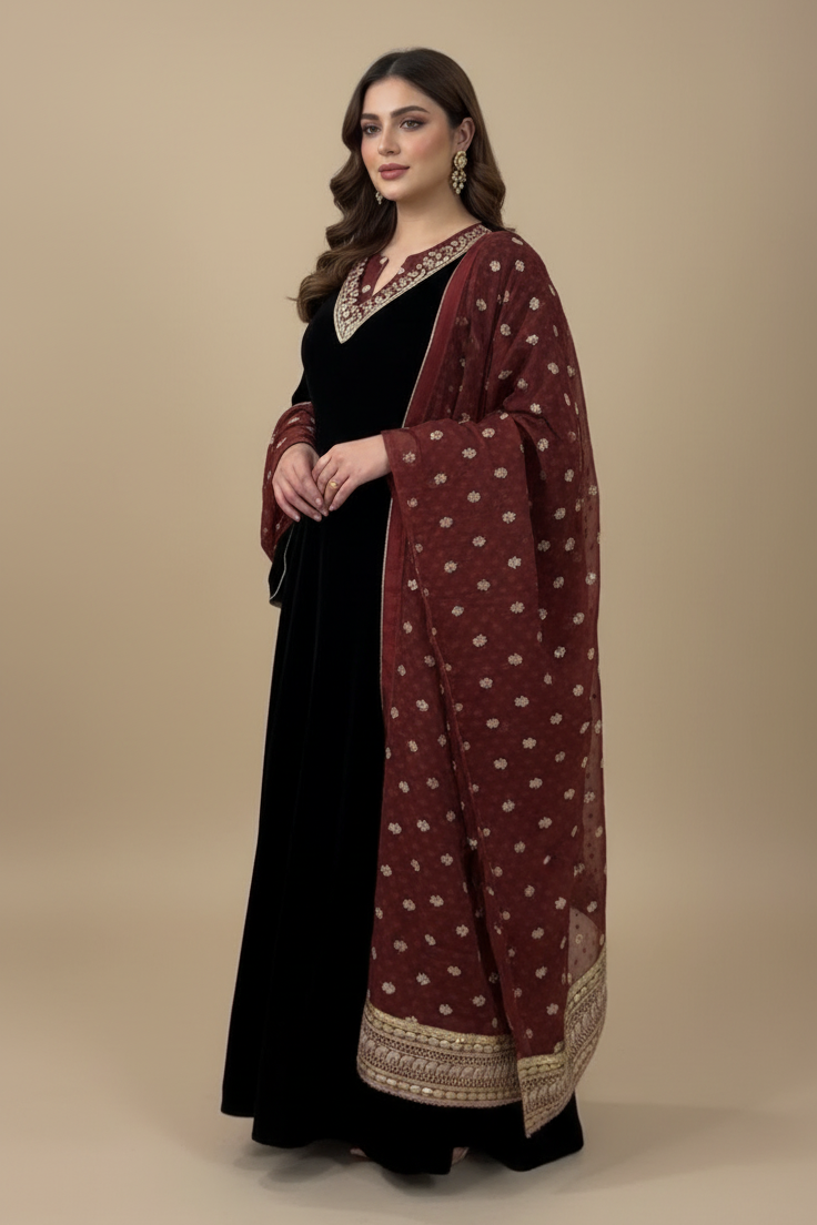 A50 – طقم ثلاث قطع باللون الخمري والأسود