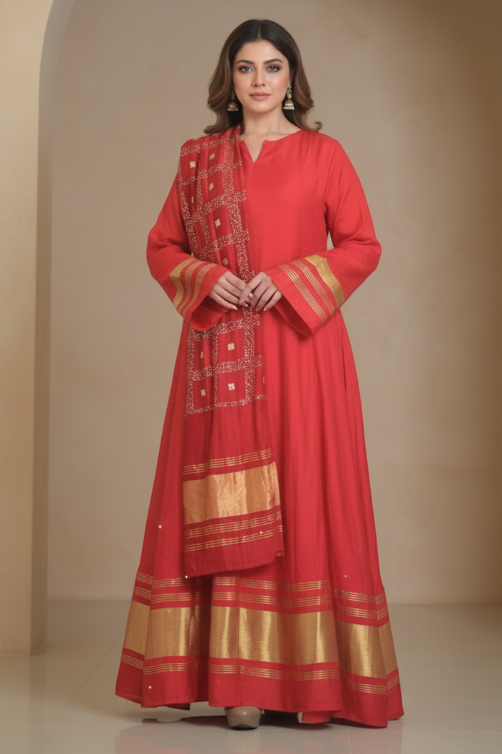 A72 – دراعة حرير كلاسيكية مع شال متناسق – طقم قطعتين (6 ألوان)