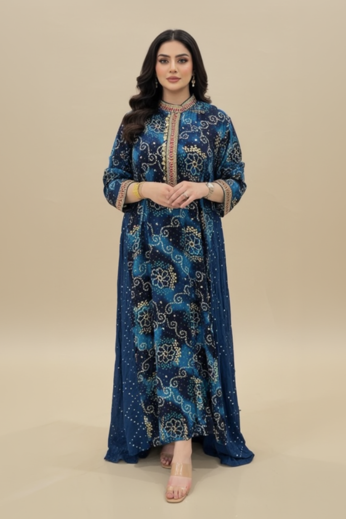 A77 – دراعة ماكسي مطبعة أنيقة – ٤ ألوان – قطعة واحدة