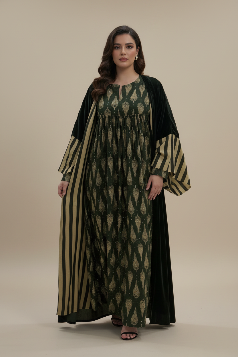 A59 – طقم ‏بشت مخملي ‏أخضر من قطعتين