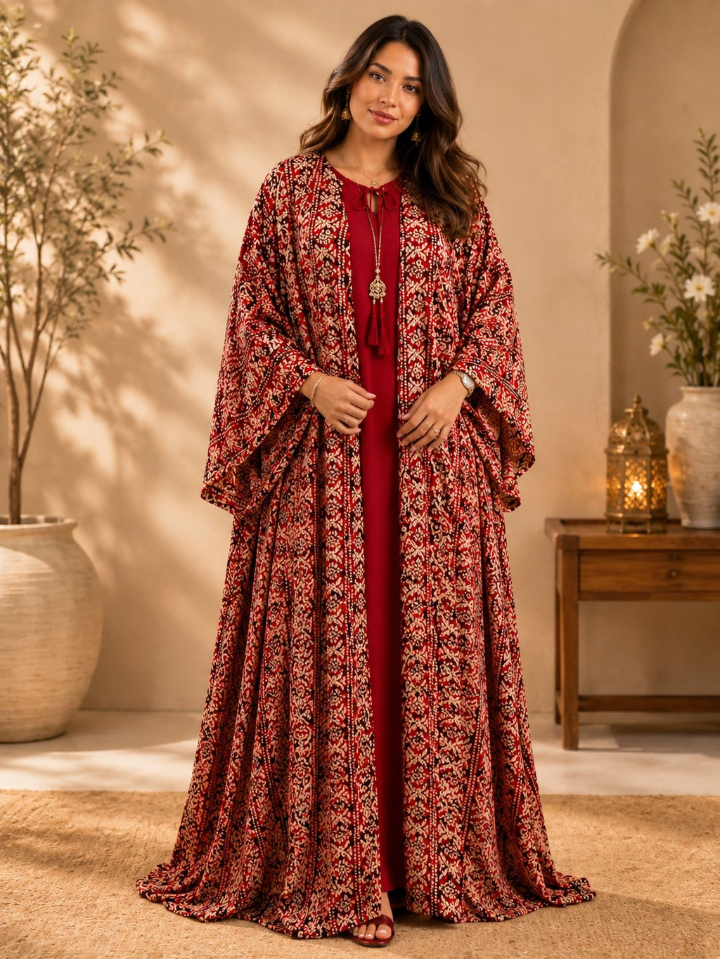 Bisht Set Faten – Red Pattern, Atelier Blue Marine — Atelier Blue Marine