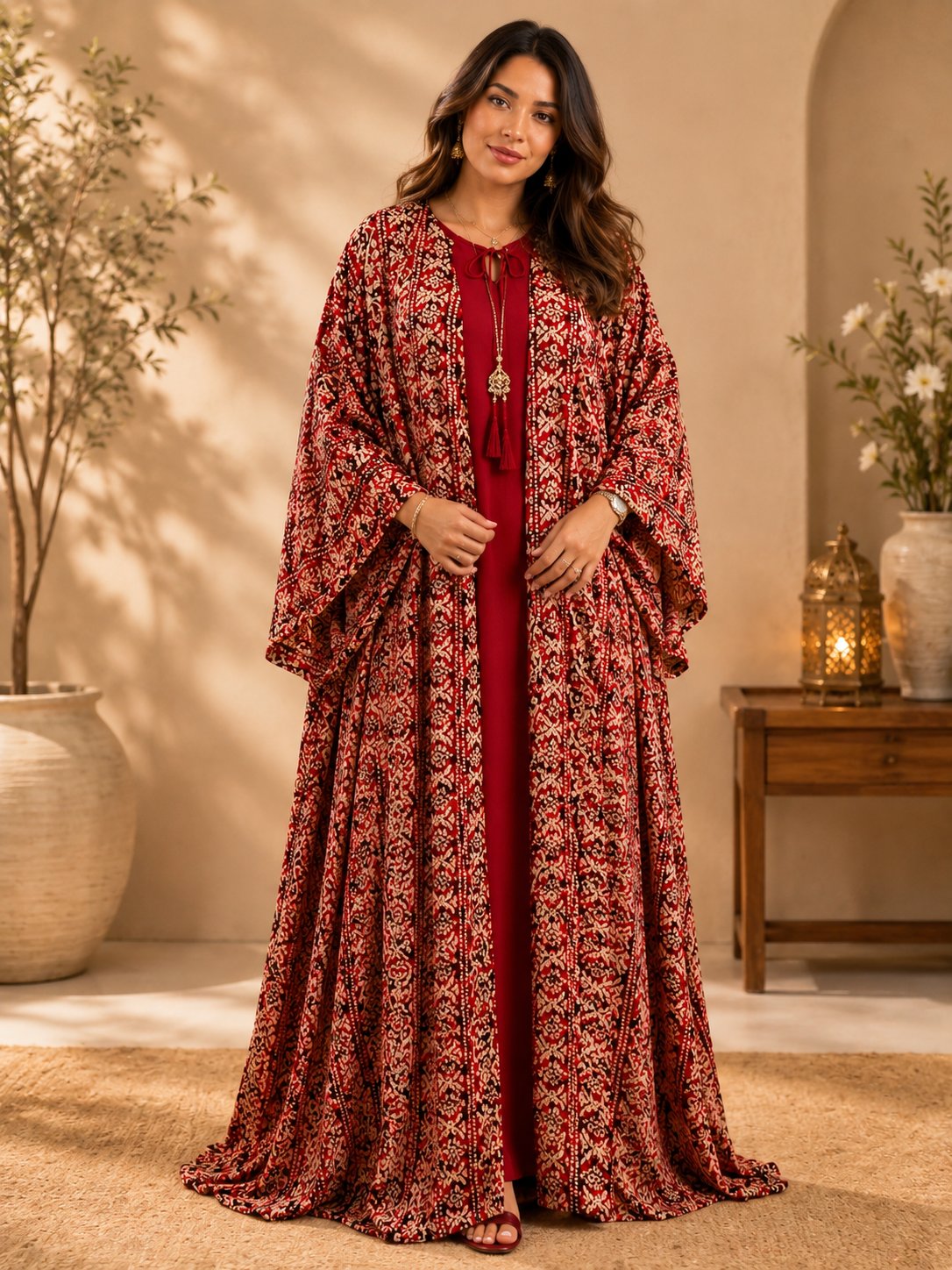 Bisht Set Faten – Red Pattern, Atelier Blue Marine — Atelier Blue Marine