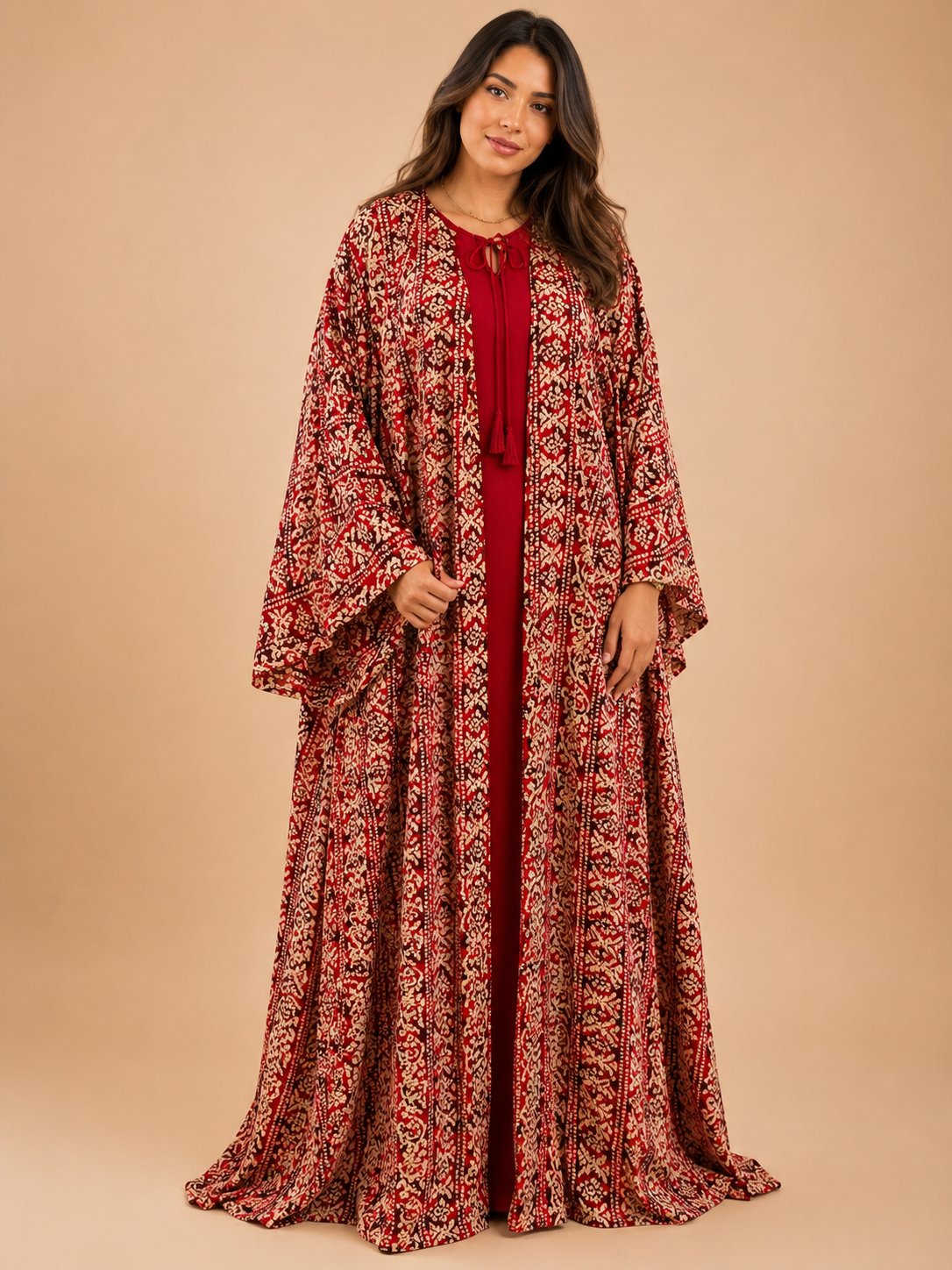 Bisht Set Faten – Red Pattern, Atelier Blue Marine — Atelier Blue Marine