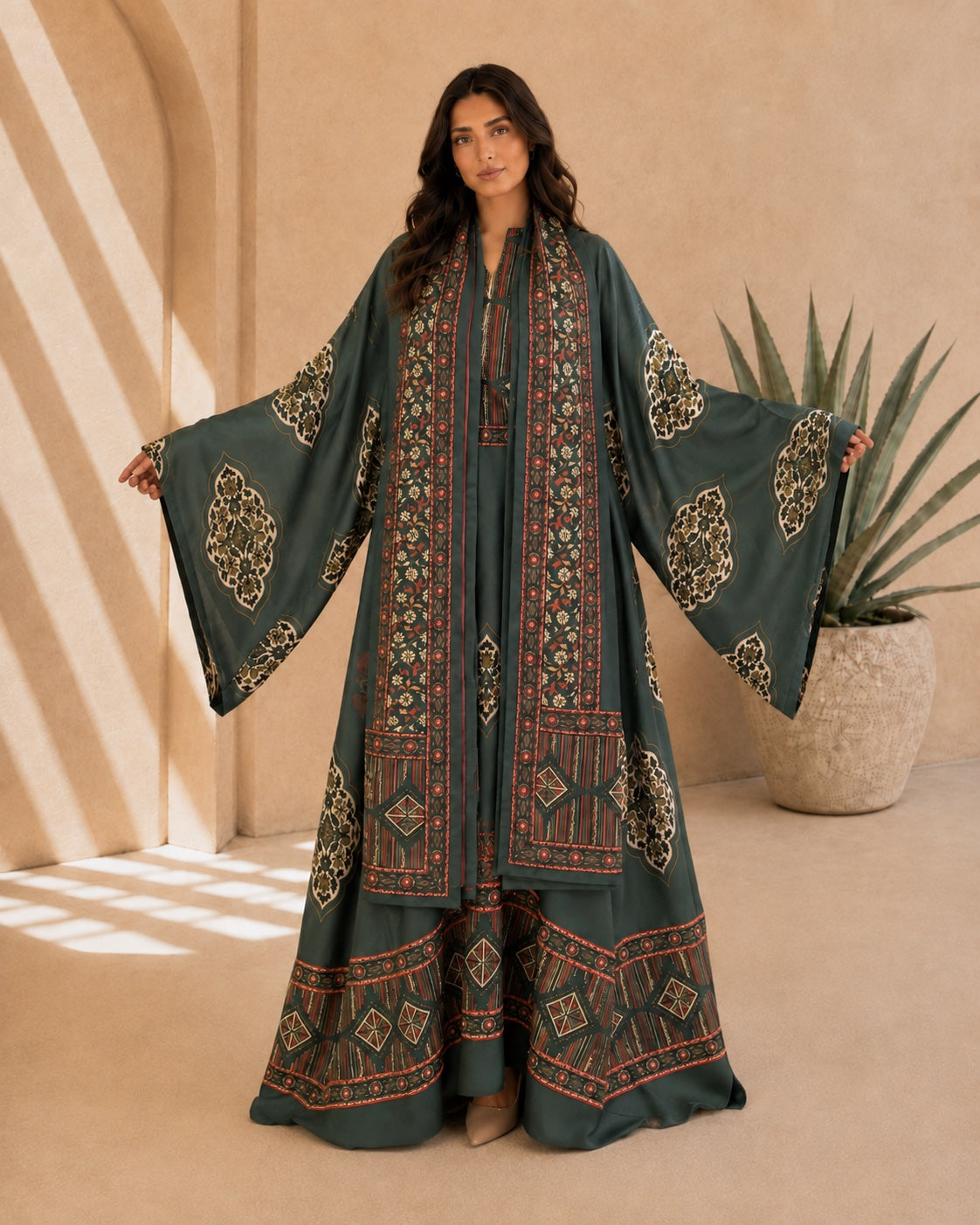 A182 – Ritaj 2-Piece Bisht Set – Dark Green – A182 – رتاج طقم بشت ٢ قطع