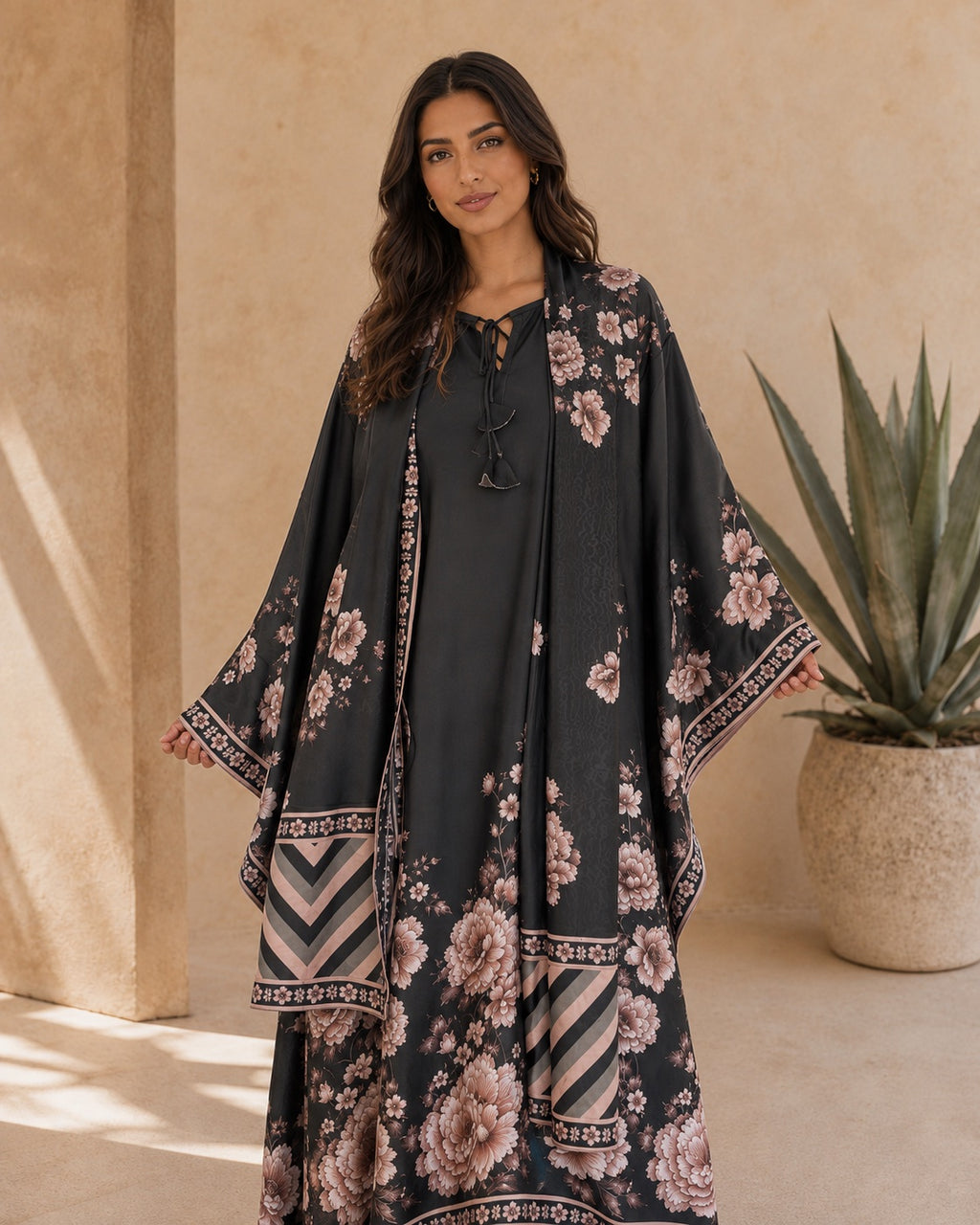 A180 – Hessa Daraa 2-Piece Set – Black – A180 – طقم درّاعة حصة (قطعتين)
