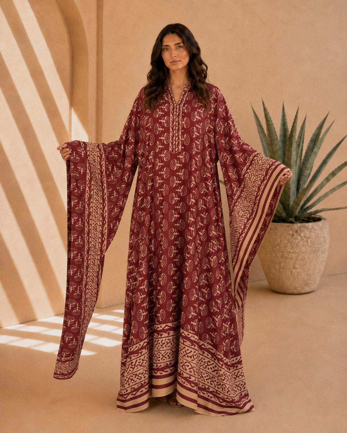 A183 – Badriya Daraa 2-Piece Set – Burgundy – A183 – طقم درّاعة بدرية (قطعتين)