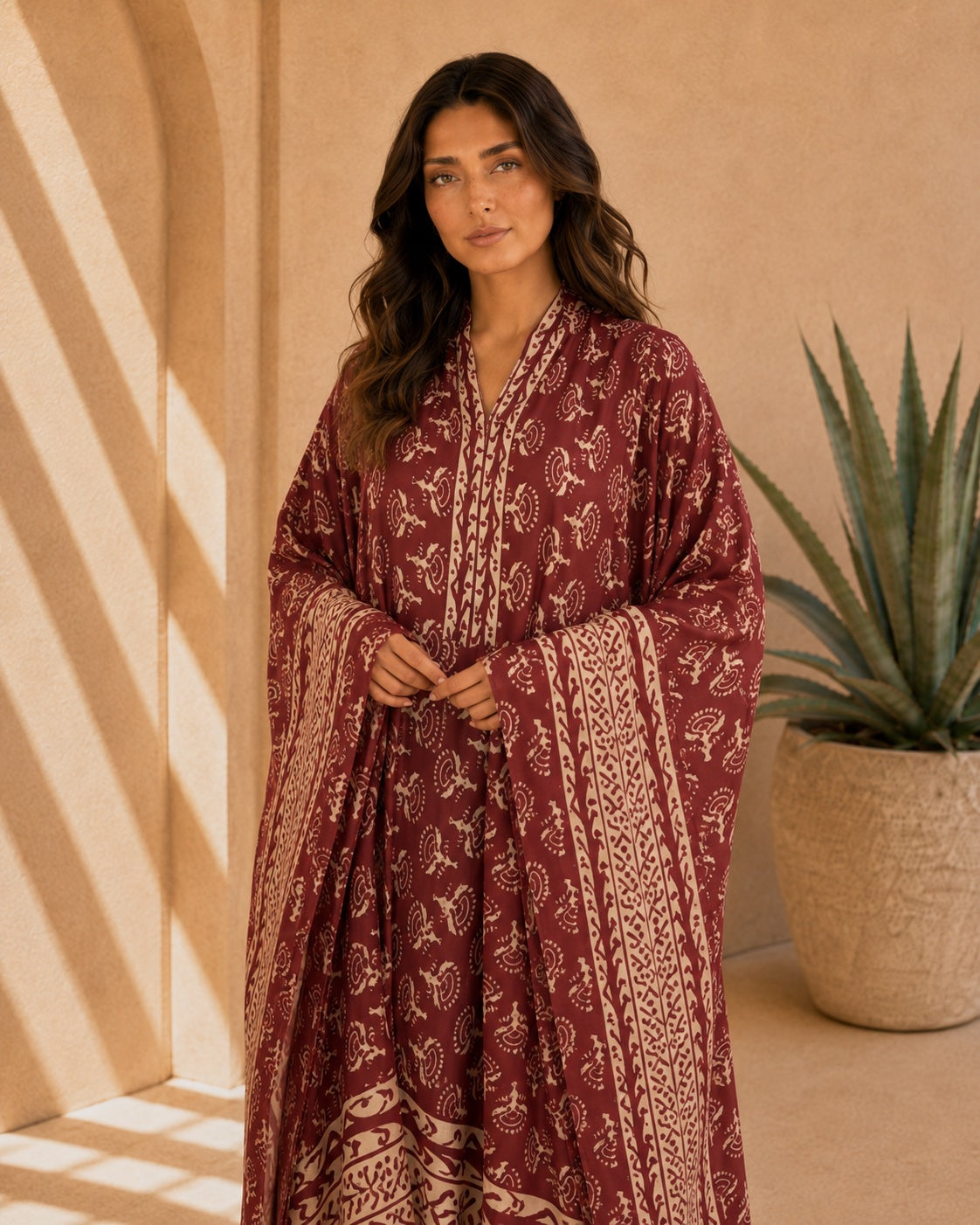 A183 – Badriya Daraa 2-Piece Set – Burgundy – A183 – طقم درّاعة بدرية (قطعتين)