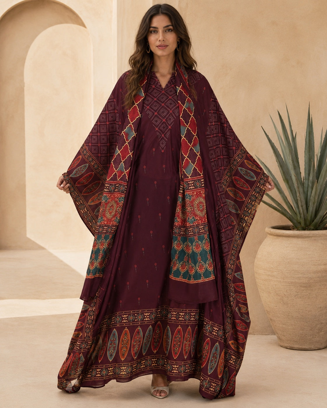 A179 – Moudhi Daraa 2-Piece Set – Burgundy – A179 – طقم درّاعة موضي (قطعتين)