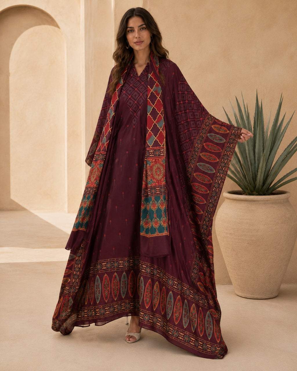 A179 – Moudhi Daraa 2-Piece Set – Burgundy – A179 – طقم درّاعة موضي (قطعتين)