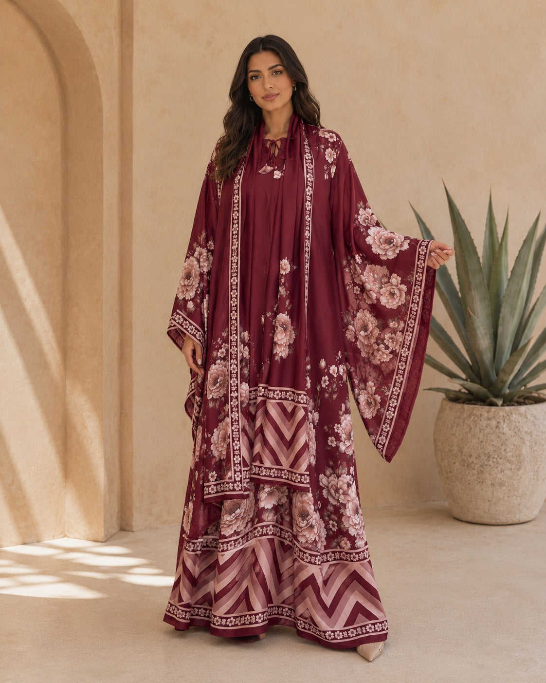 A180 – Hessa Daraa 2-Piece Set – Burgundy – A180 – طقم درّاعة حصة (قطعتين)