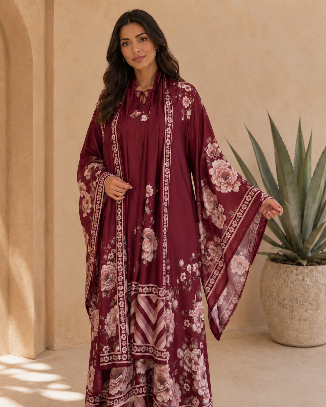 A180 – Hessa Daraa 2-Piece Set – Burgundy – A180 – طقم درّاعة حصة (قطعتين)