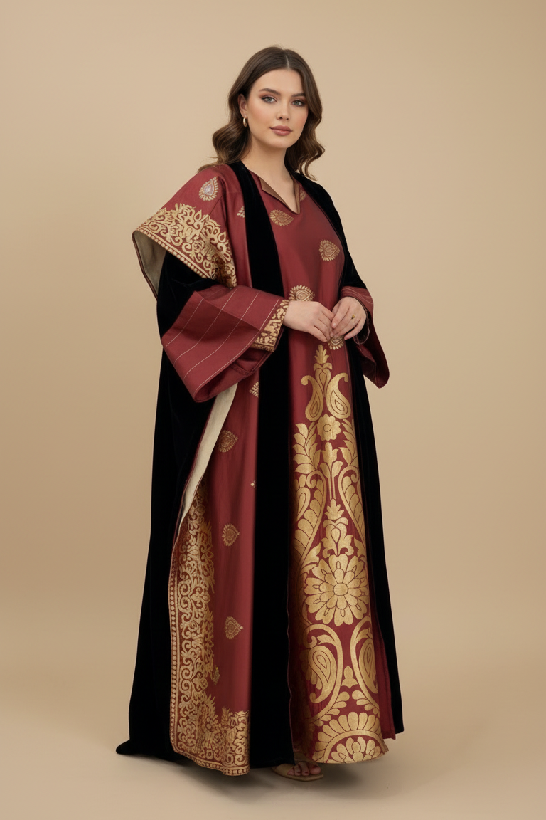 A48 – طقم خمري 3 قطع | بشت + دراعة + شال