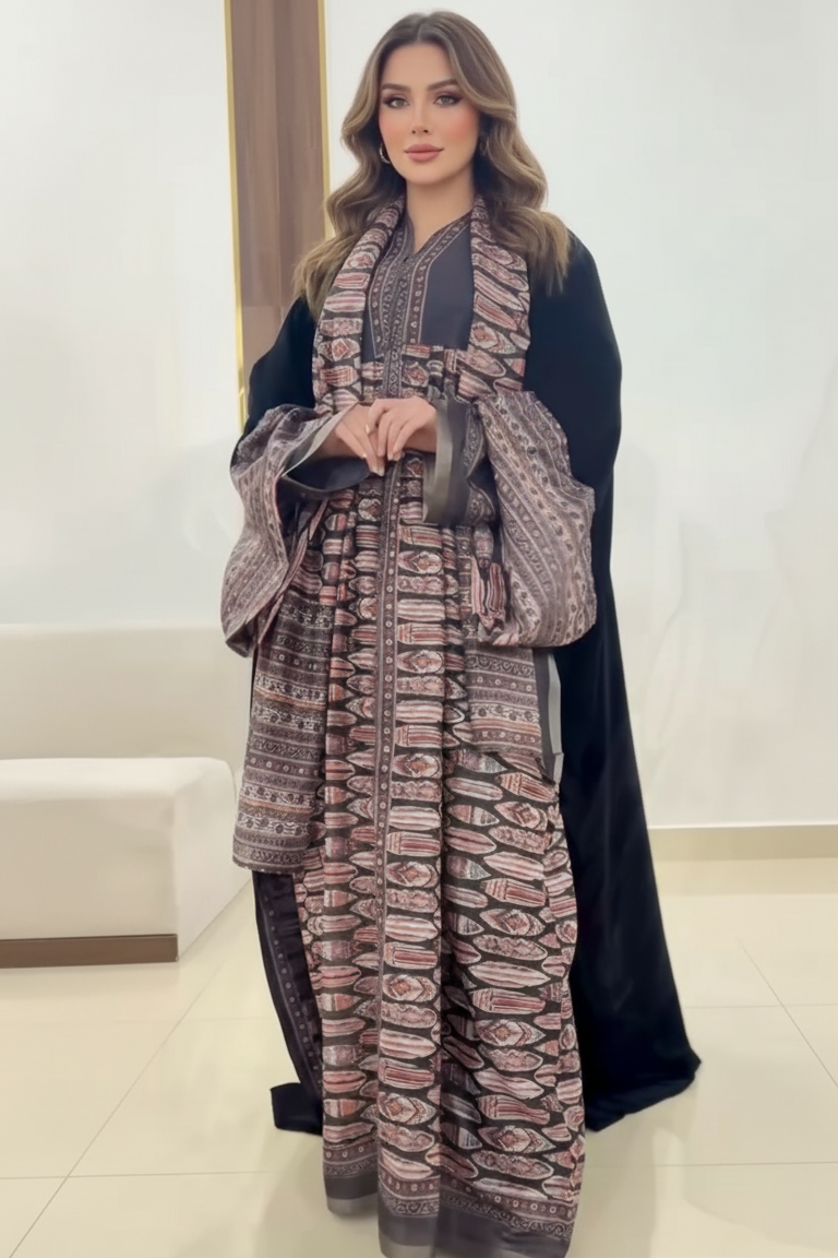 A18 – طقم بشت مخملي بالأسود والرمادي من ثلاث قطع