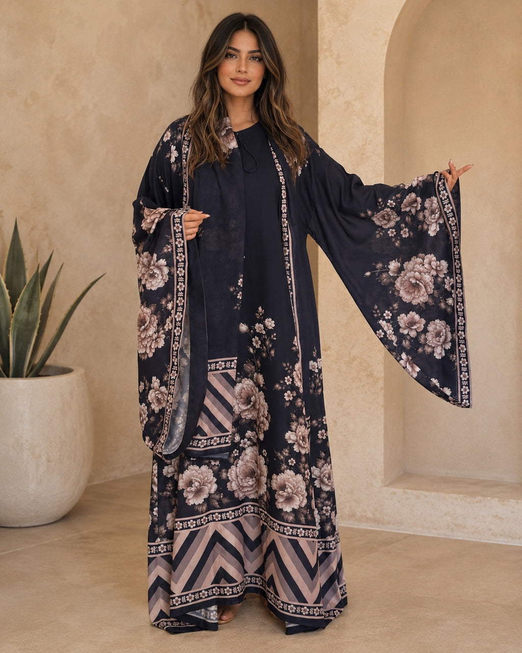 A180 – Hessa Daraa 2-Piece Set – Navy – A180 – طقم درّاعة حصة (قطعتين)