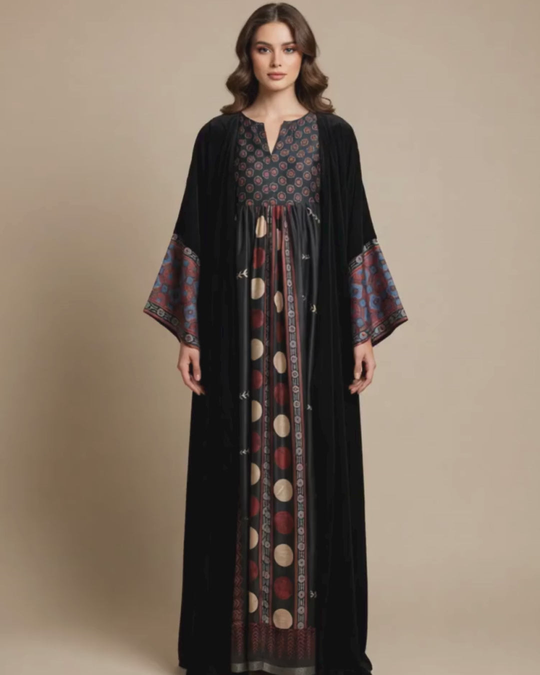 A10 – Black Velvet Overcoat 3-Piece Set