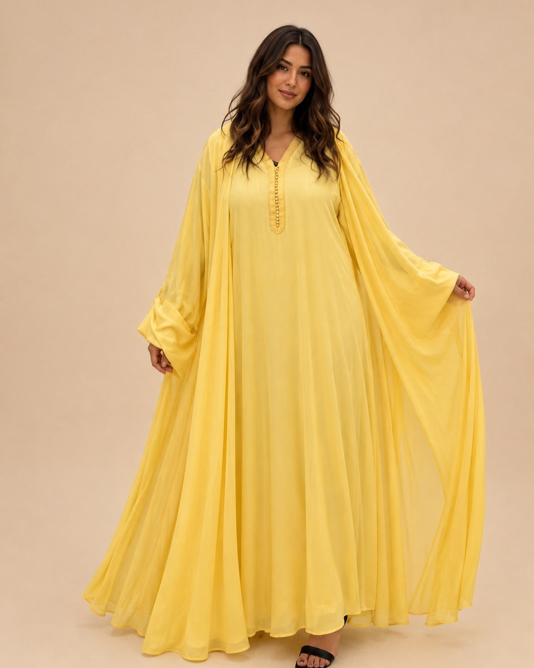 A184 – Fajr Daraa 2-Piece Set – Butter Yellow – A184 – طقم درّاعة فجر (قطعتين)
